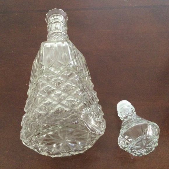 Vintage clear Glass hexagonal bottle decanter w stopper diamond & flower 15" - Picture 4 of 4